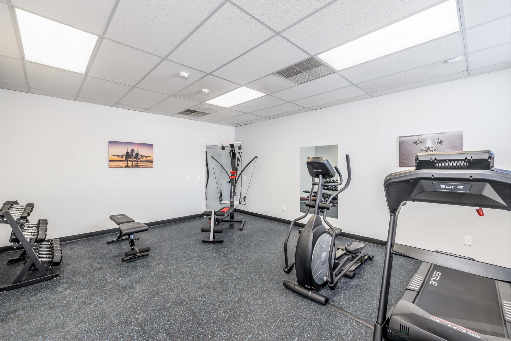 fitness center at Work Play Rochester